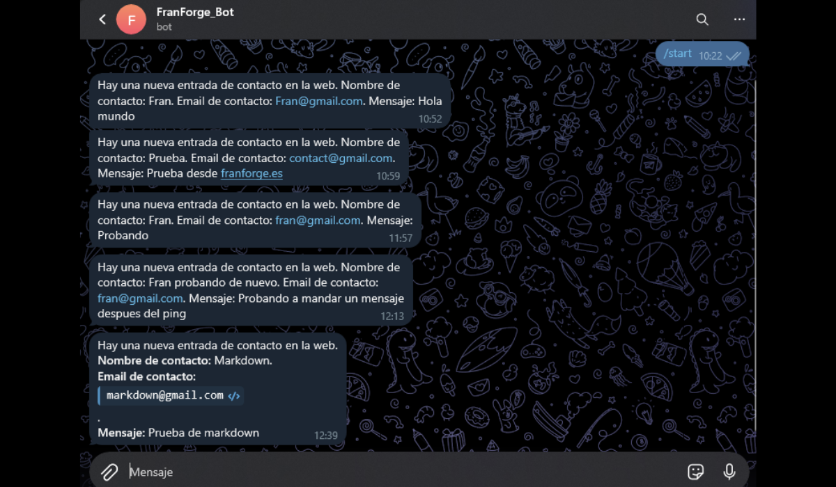 Telegram bot message received